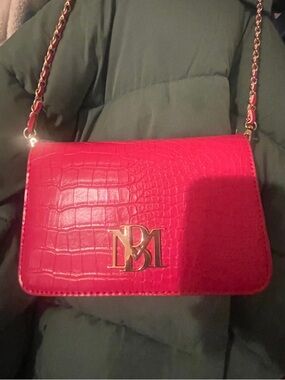 Badgley Mischka Red Croc-Embossed Chain Crossbody with Gold Logo